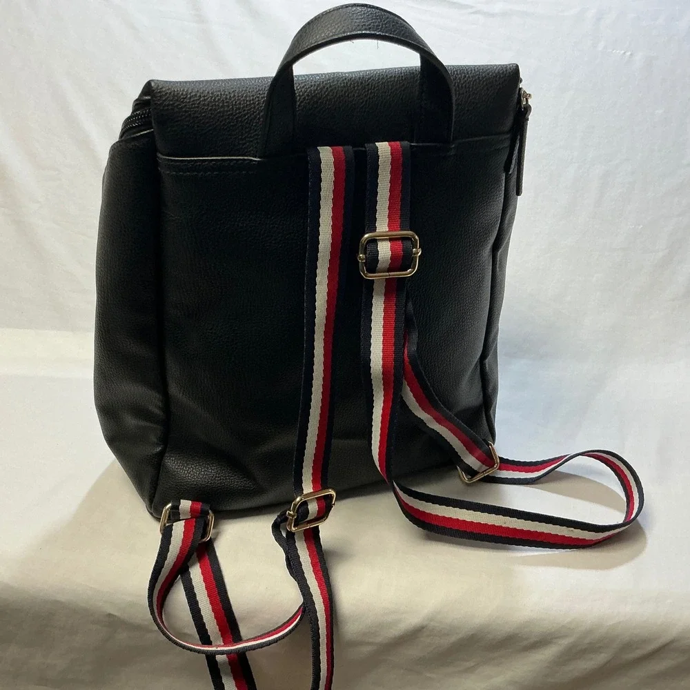 Tommy‎ Hilfiger Black Convertible Backpack Shoulder Bag Purse Red White Blue